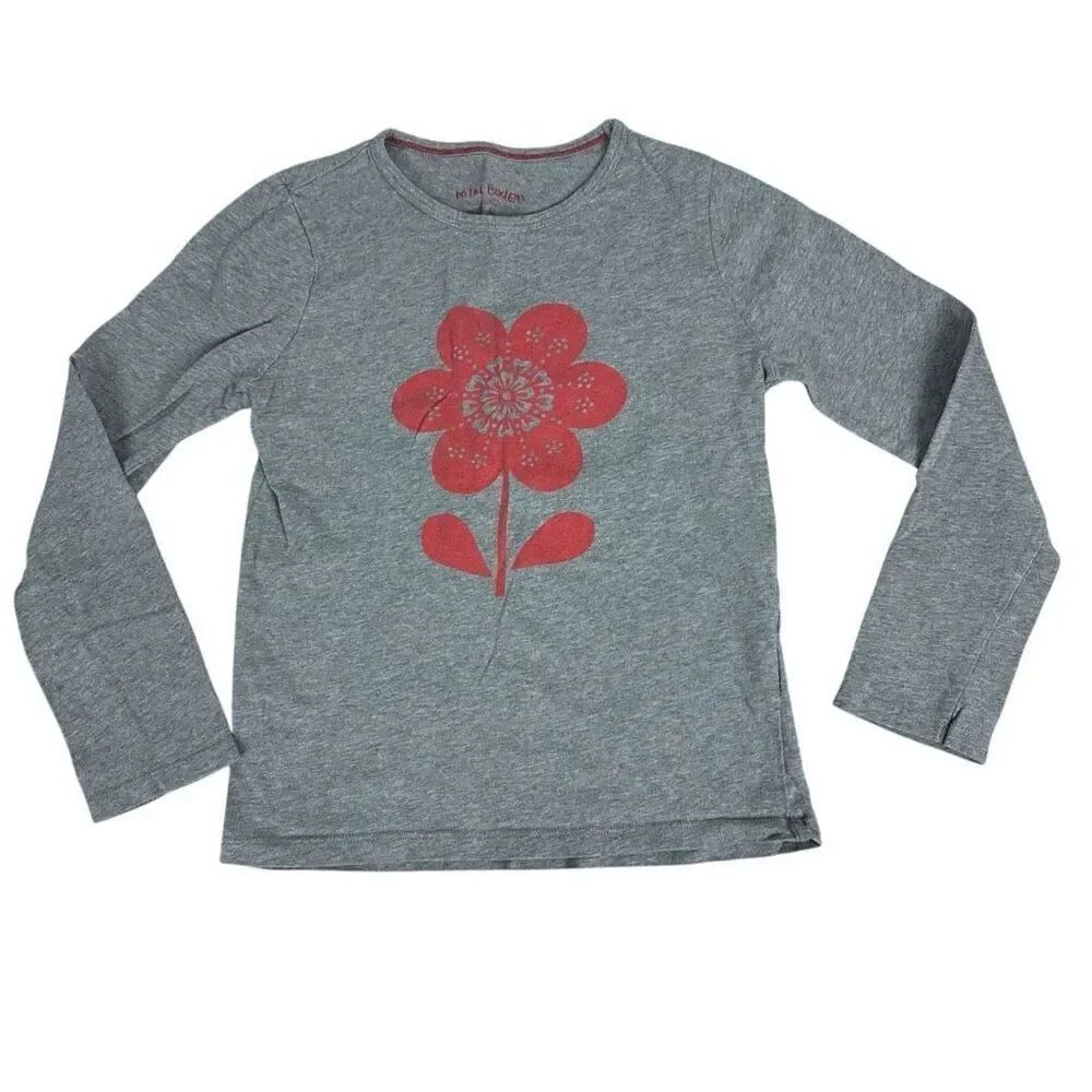 Mini Boden Gray Pink Flower Long Sleeve T-Shirt size 7-8 Years